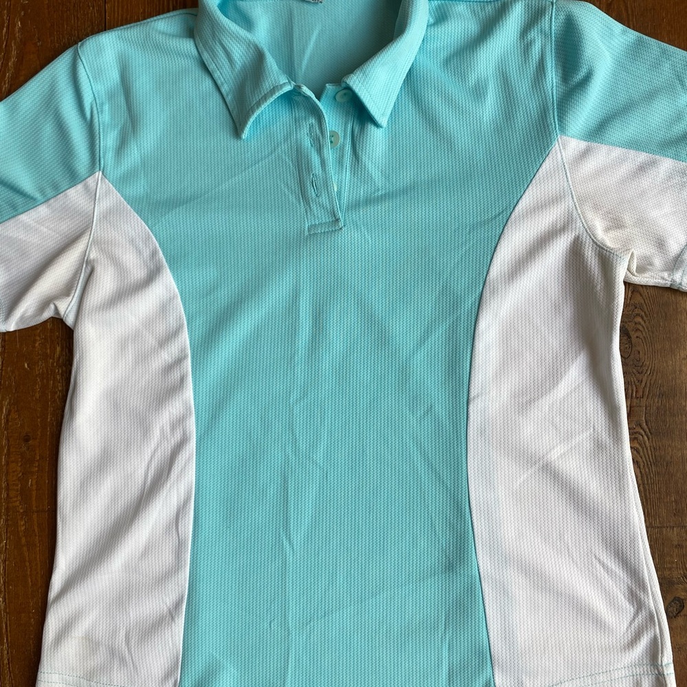 Cracked Wheat Womens Polo Shirt Medium Blue White Short Sleeve Golf Outdoor